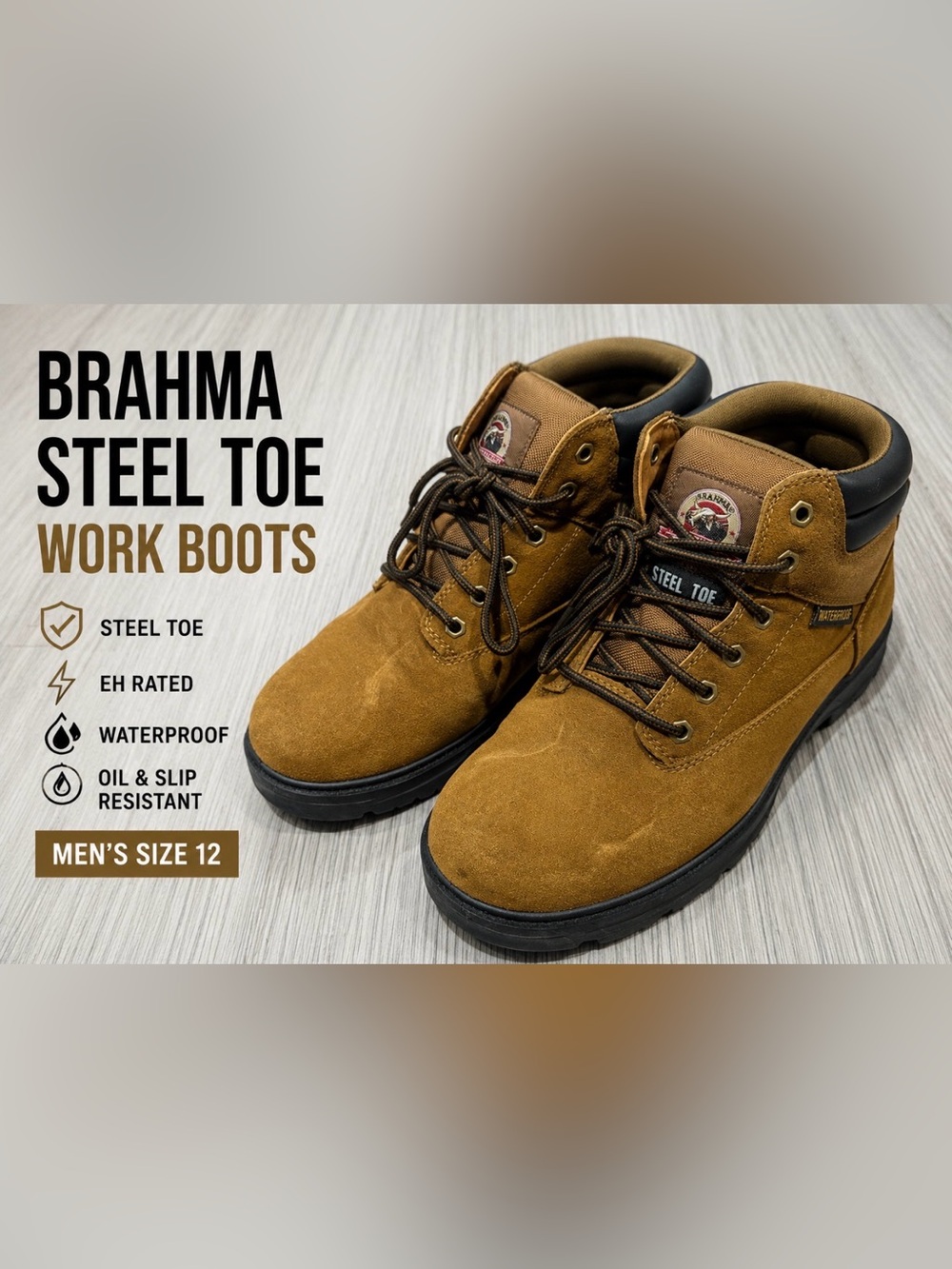 Brahma Steel Toe Waterproof Work Boots Men’s Size 12  EH Rated slip resistant